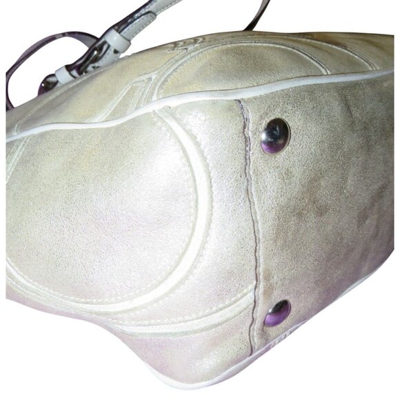 Coach 2005 Silver Leather Pierced Studded Signature Gallery Tote Brown Wristlet - Picture 11 of 12